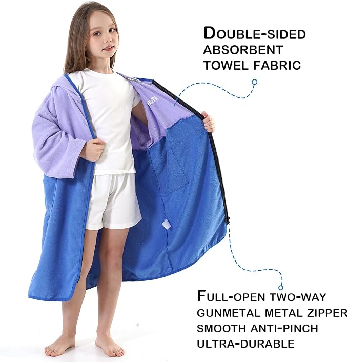 Hiturbo Kids Bath Towel Hoodie: Zipper Surf Poncho Long Sleeve Quick Dry - Image 3