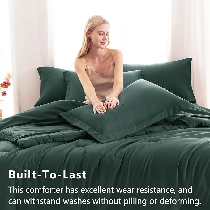 CozyLux Queen Comforter Set Forest Green, 7 Pieces Bed in a Bag Queen Comforter - Image 3