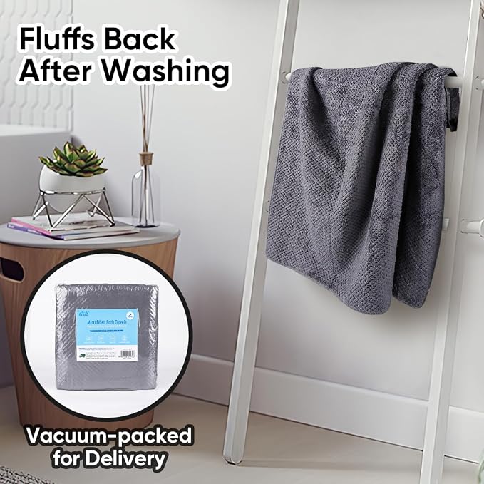 HOMEXCEL Grey Bath Towels 2 Pack, Microfiber Bathroom Towel, Super Soft Highly - Image 6