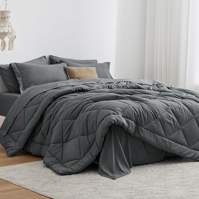 Love's cabin Oversized Queen Comforter Set Dark Grey, 7 Pieces Bed in a Bag - Image 7