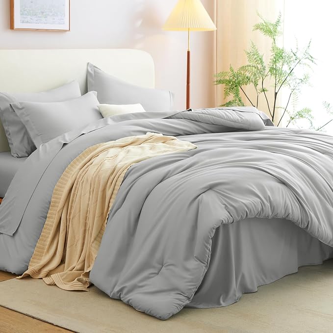 CozyLux Full Size Comforter Sets Light Grey, 7 Pieces Bed in a Bag Full - Image 8