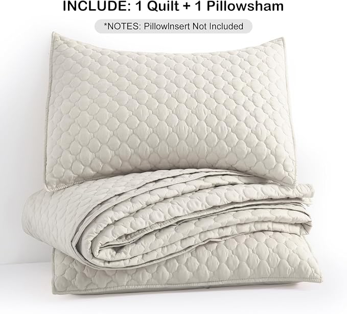HORIMOTE HOME Quilt Set Twin Size Beige Bedspread, Modern Style Quilted Clouds - Image 7