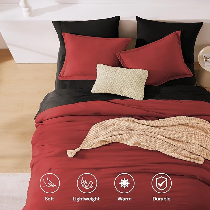 WRENSONGE Full Size Comforter Sets, 7 Pieces Bright Red Bed in a Bag - Image 6