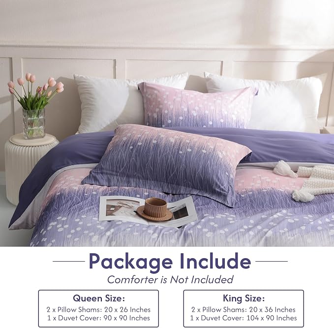 LONAVA King Patchwork 3 Pcs Duvet Cover Set, Breathable Soft Microfiber Purple - Image 6