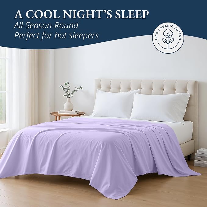 Lane Linen 100% Organic Cotton Twin Size Flat Sheet Only - Image 4