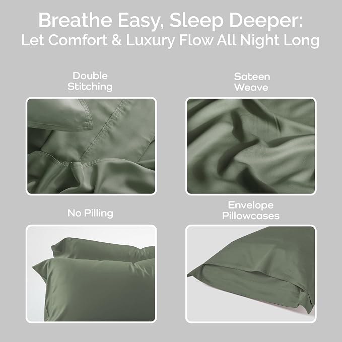 Pillow Cases Queen Size Set of 2 Pillowcases 100% Viscose from Bamboo Cooling - Image 4