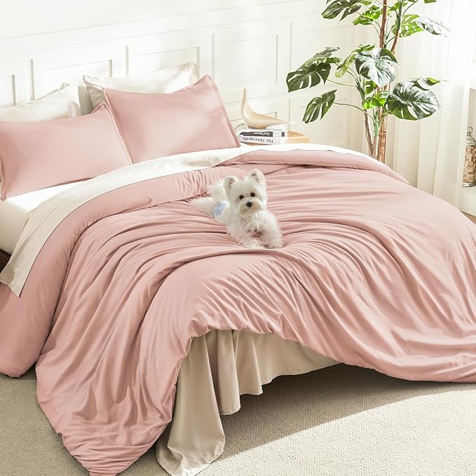Litanika Pink Comforter Set King Size, 3 Pieces Blush Plain Bedding Comforter by Litanika