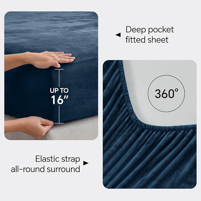 BEDELITE Flannel Sheets Full Size Navy - Image 4