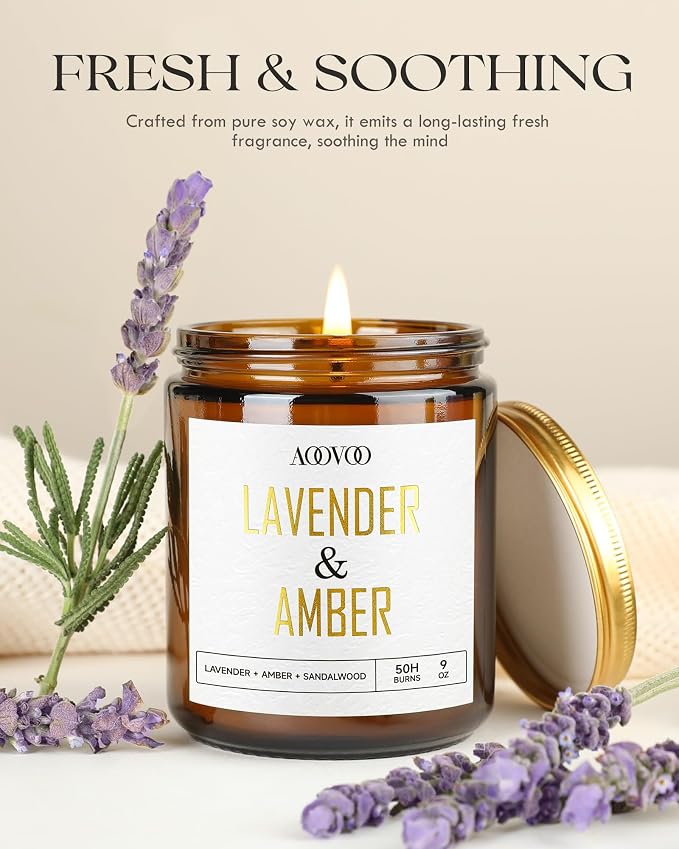 AOOVOO Lavender Amber Candles - 9 oz Scented Candles - Image 2