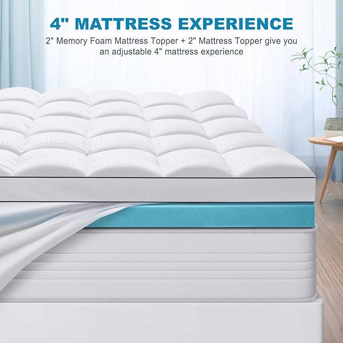 MASVIS Twin XL Size Dual Layer 4 Inch Memory Foam Mattress Topper, 2 Inch Gel - Image 6