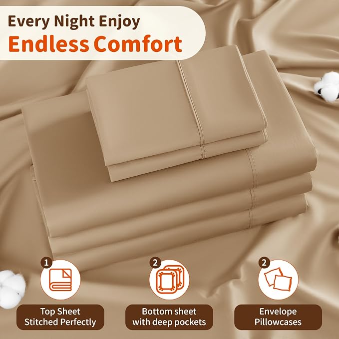 LBRO2M Split King Sheet Sets for Adjustable Bed 1000 Thread Count 100% Egyptian - Image 5