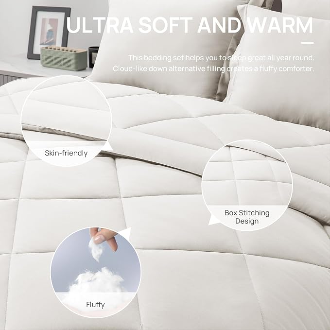 Love's cabin King Size Comforter Set Off White, 7 Pieces King Bed in a Bag - Image 5