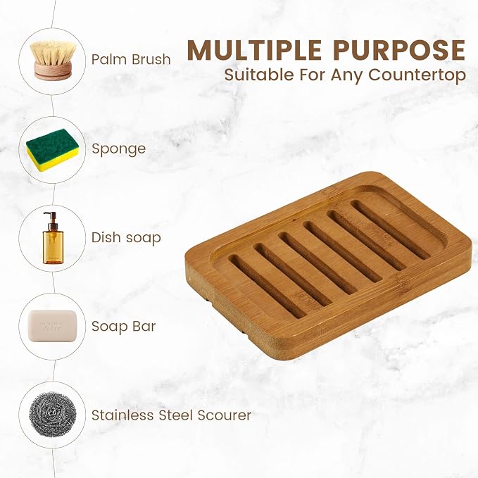 2PCS Self Draining Soap Holders, Rustic Slotted Bamboo Dish Tray, Easy Cleaning - Image 6