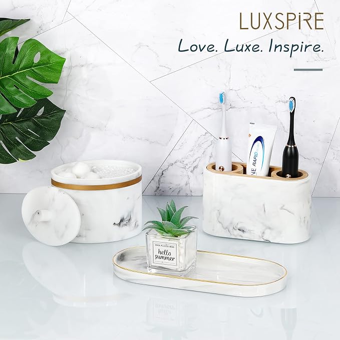 Luxspire Bathroom Vanity Tray, Marble Ceramic Dresser Jewelry Dish - Image 7
