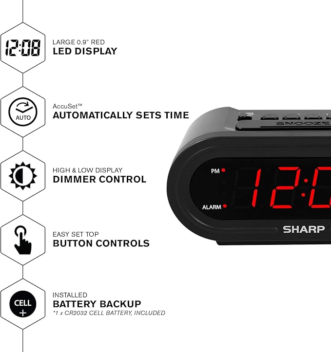 Sharp AccuSet Automatic Smart Alarm Clock – Self-Setting Digital Clock - Image 2