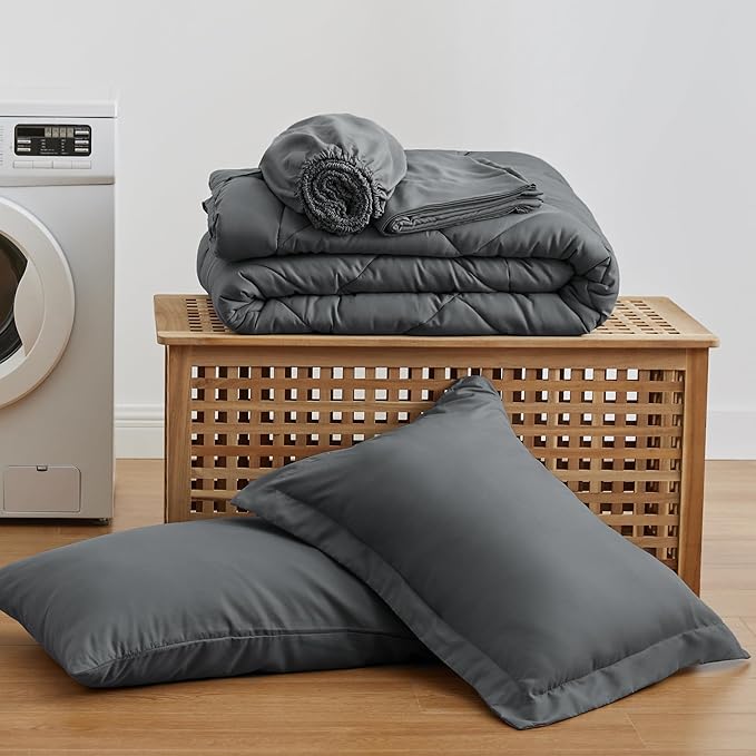 Love's cabin Twin Comforter Set Dark Grey, 5 Pieces Twin Bed in a Bag, All - Image 6