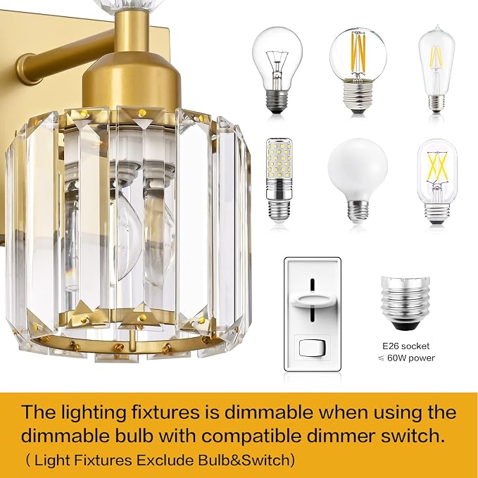 PRESDE 5-Crystal Bathroom Vanity Light Modern Gold Bathroom Lights Fixtures - Image 7