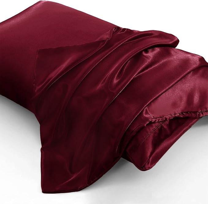 Aormenzy Satin Body Pillow Cover Set of 2, 20x54 Inches Burgundy Body Pillow - Image 3