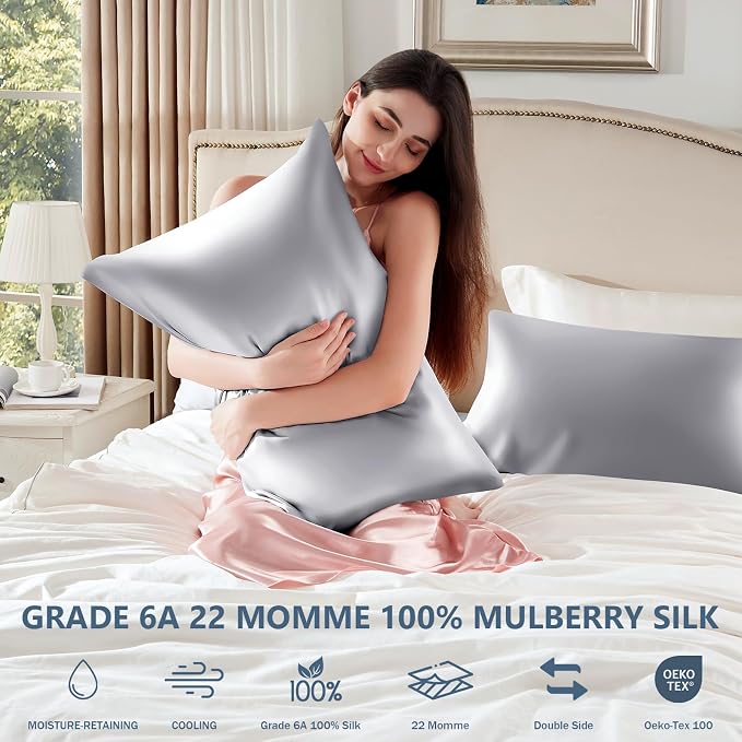 Silk Pillow Cases 2 Pack Standard Size Mulberry Silk Pillowcase Set of 2 - Image 6