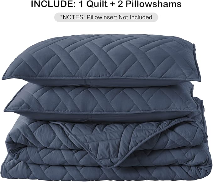 HORIMOTE HOME Quilt Set King Size Navy Blue, Classic Geometric Diamond Stitched - Image 7