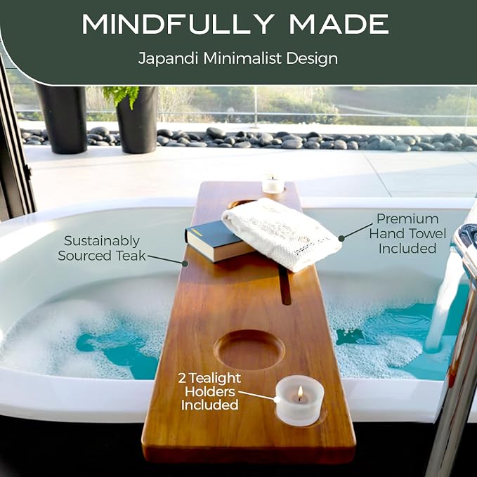Teak Bathtub Tray for Tub 35” | Bath Tub Tray Wood for Large & Freestanding Tubs - Image 6