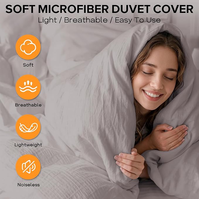 Cozyide Light Grey Duvet Cover Full Size, 3 Pieces Bedding Duvet Covers - Image 4