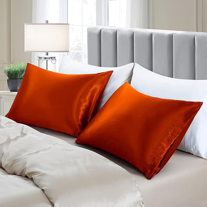 Aormenzy Satin Pillow Cases for Women King Size Set of 2, Burnt Orange Satin - Image 4