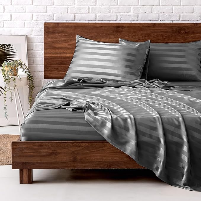 MR&HM Satin Bed Sheets, King Size Sheets Set by MRHM