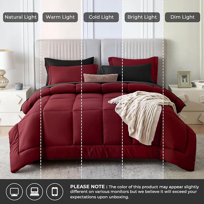 Sasttie Red & Black California King Comforter Set, 7 Pieces Cal King Bed in a - Image 8