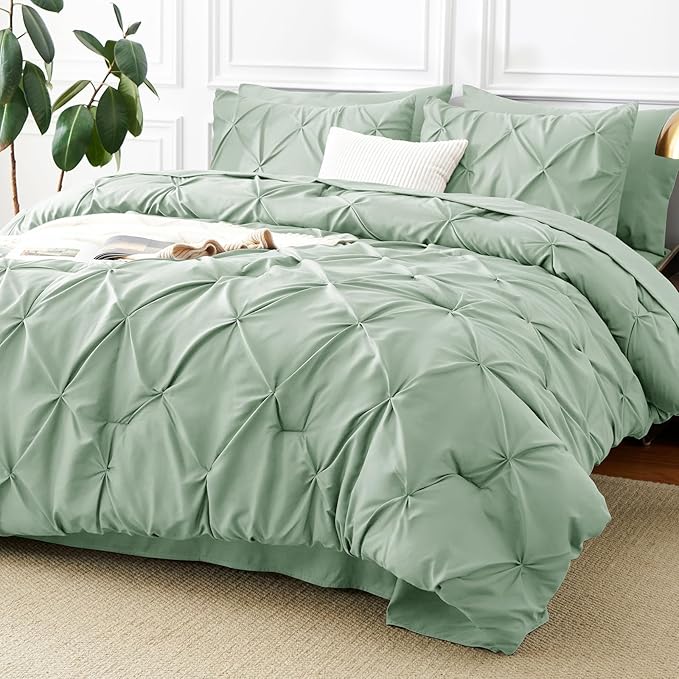 HIMEET King Comforter Set 7 Pieces Bed in A Bag Sage Green Luxury Soft King - Image 9
