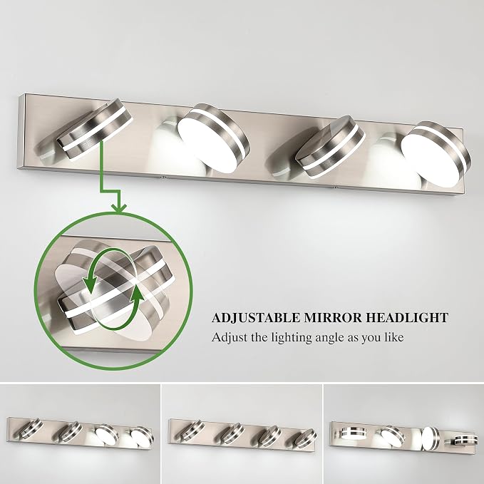 Brushed Nickel Vanity Lights for Bathroom, 4-Light Bathroom Light Fixtures Over - Image 6