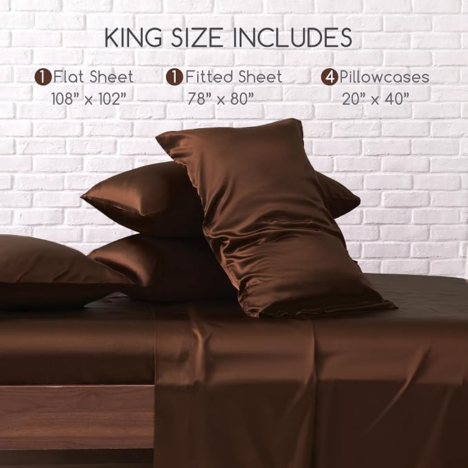 MR&HM Satin Bed Sheets, King Size Sheets Set - Image 2