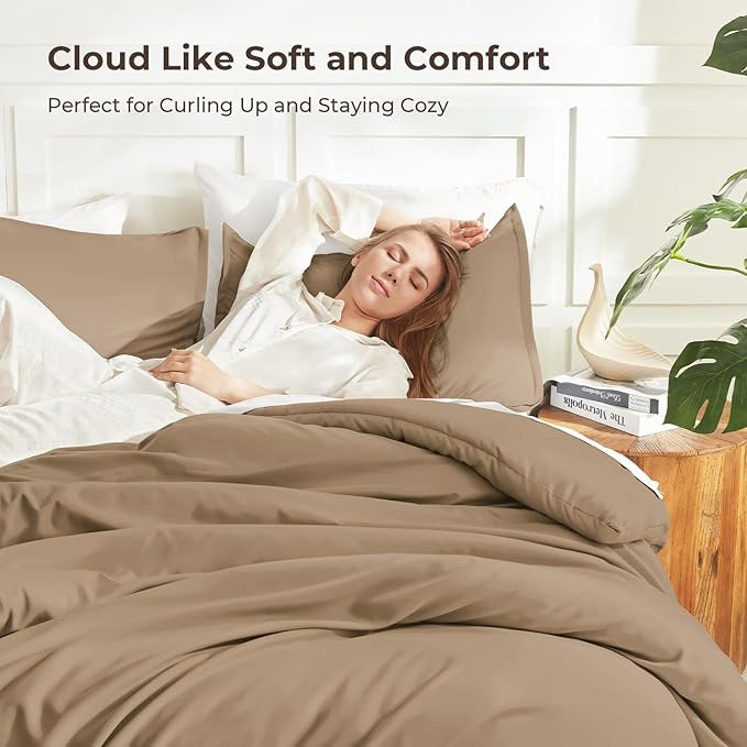 Litanika Taupe Comforter Set Full Size, 3 Pieces Solid Bedding Comforter Set - Image 2