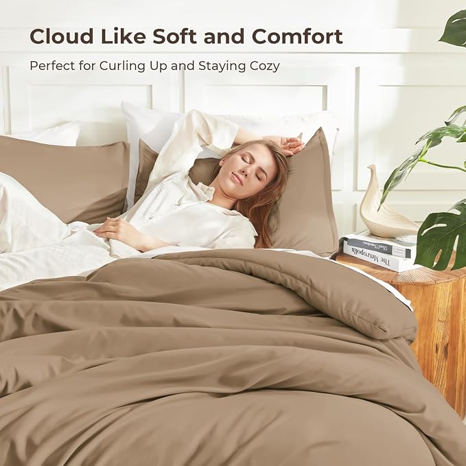 Litanika Comforters Taupe Oversized King Size, 3 Pieces Lightweight Solid - Image 2