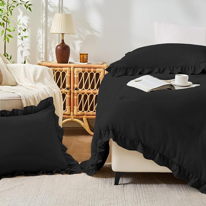 FUANNA Full Size Comforter Sets Black, 3 Pieces Ruffle Full Size Bedding Sets - Image 7