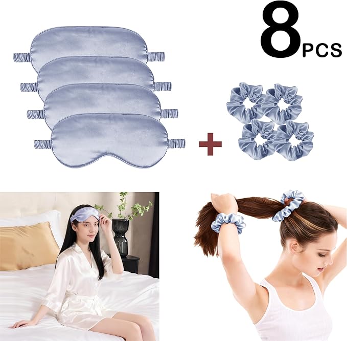 Satin Eye Mask 8Pcs Silk Sleep Masks Silky Blindfold Eyeshade Blackout Eyes - Image 2