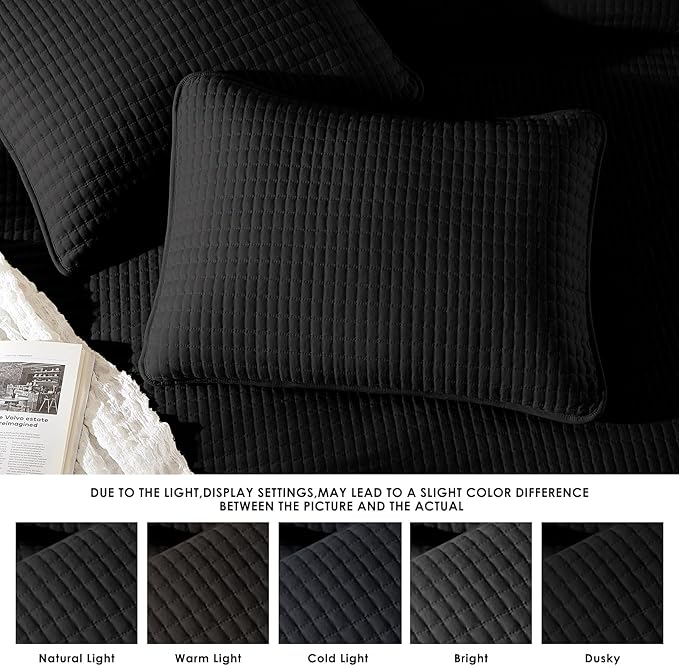 WRENSONGE King Size Quilt-3 Pieces Lightweight Black Bedspreads King Quilt - Image 5