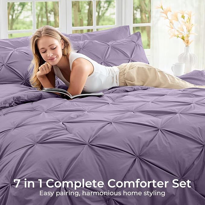 Sasttie King Size Comforter Set, 7-Piece Bed in a Bag, Pintuck Bedding Set - Image 6
