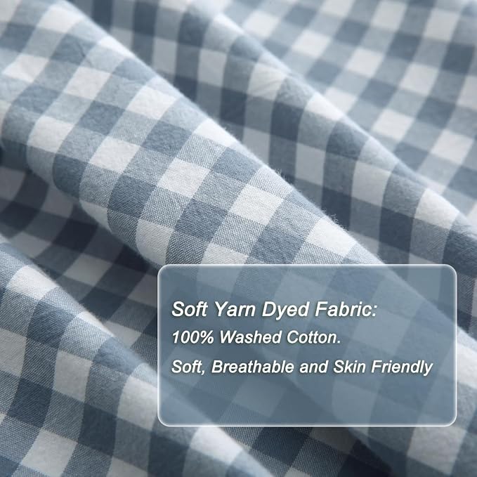 Silnuo Light Blue/White Plaid Ruffle Duvet Cover Set Twin Size, 100% Washed - Image 5