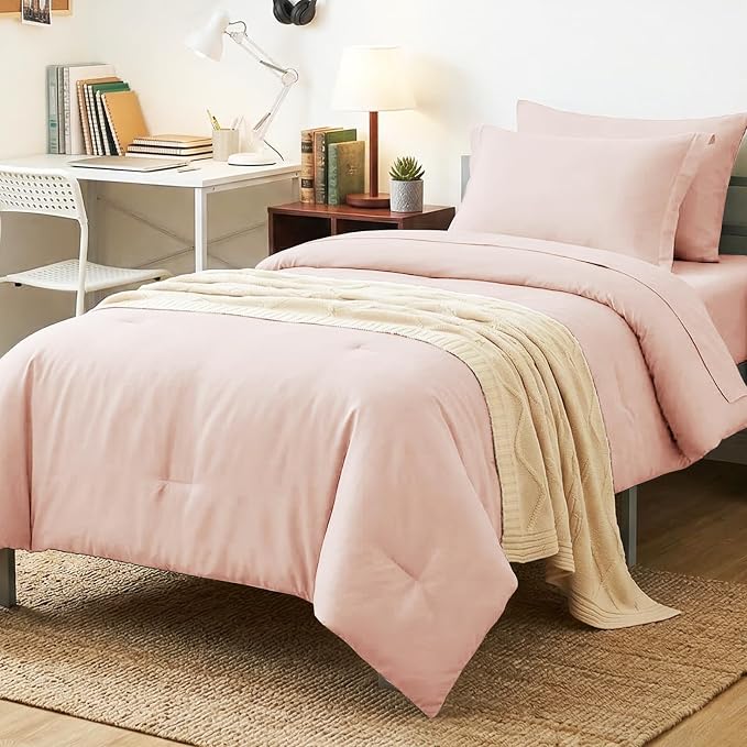 CozyLux Twin XL Comforter Set Blush Pink, 5 Pieces Bed in a Bag Twin Extra Long by CozyLux