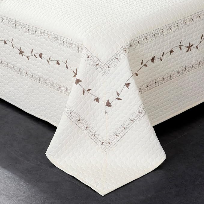 ROOMLIFE Quilt Set Full Size 3D Floral Embroidery Pattern 3-Piece Cotton - Image 2