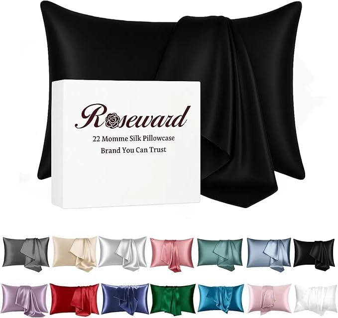 Hypoallergenic Pillow Case Made in USA, Premium Black Silk Pillow Cases by ROSEWARD