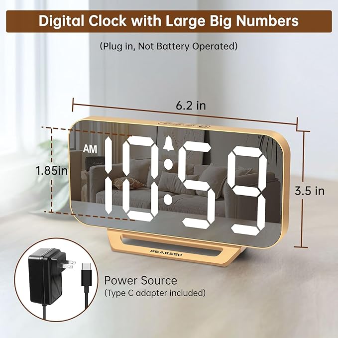 Peakeep Slim Digital Mirror Aesthetic Alarm Clock - Image 2