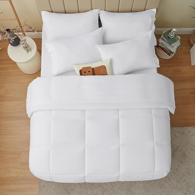 CozyLux King Size Comforter Set White, 7 Pieces Bed in a Bag, All Season - Image 9