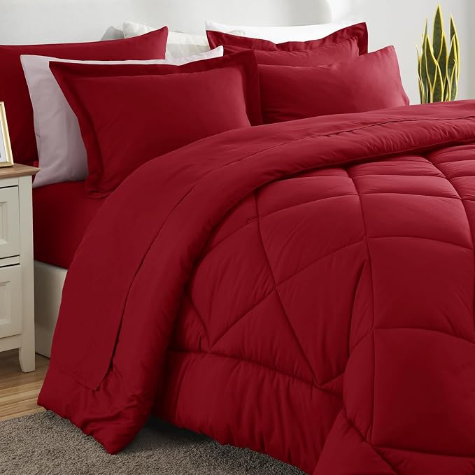 CozyLux Queen Comforter Set Dark Red - Image 8