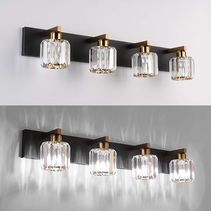 Aipsun Crystal Bathroom Vanity Lighting Black Vanity Light Fixtures Modern - Image 3