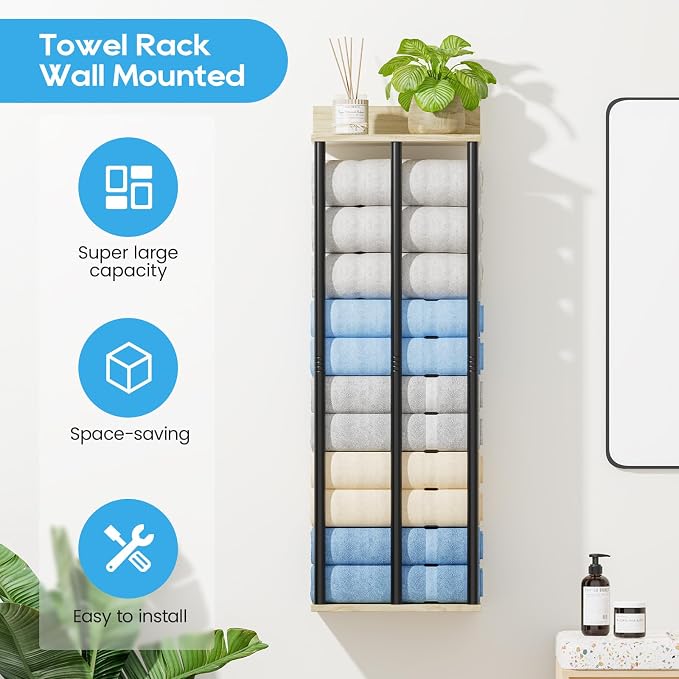 Towel Racks for Bathroom Wall Mounted, 3 Bar Wall Towel Rack for Rolled Towels - Image 3