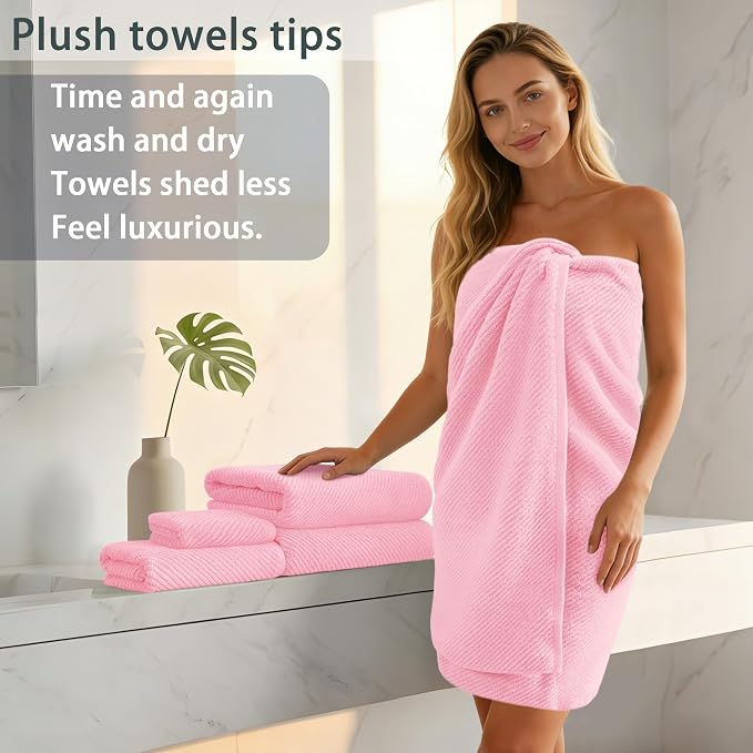 Pink Towels - 100% Cotton, Quick Dry, Lightweight, Towel Set of 6, 2 Large Bath - Image 5