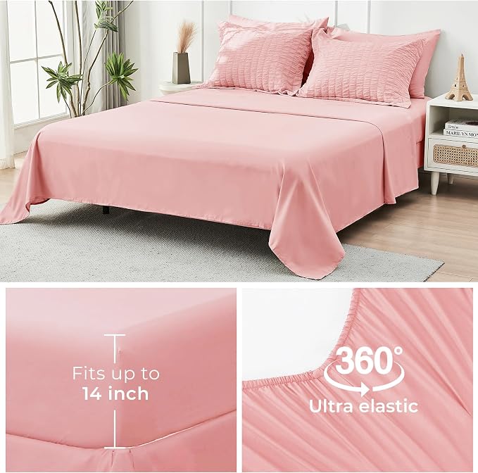 HYMOKEGE Rose Pink Full Size Comforter Sets Seersucker 7 Pieces, All Season - Image 6
