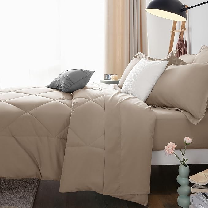 CozyLux King Size Comforter Set Khaki - Image 9